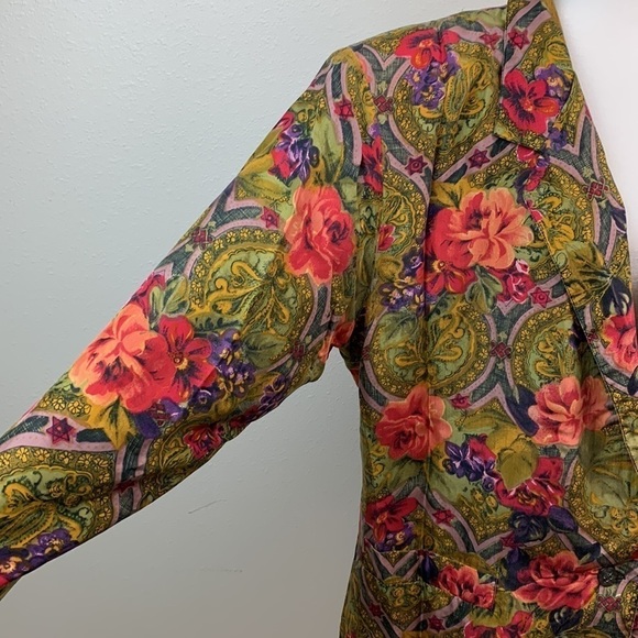 Vintage 90s Robert Stock silk floral print blazer one button, fully lined EUC - Picture 4 of 8